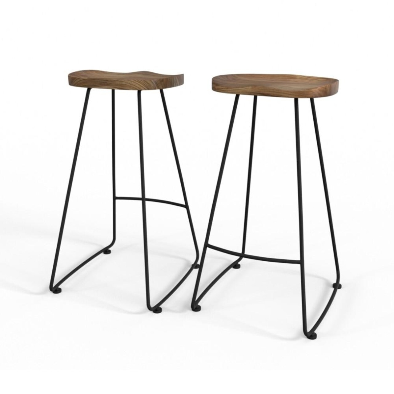 Simpli Home Amberly Rustic Metal 30" Saddle Bar Stool Set Of 2 Solid Elm Wood